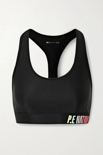 Shop P.e Nation Emerging Printed Stretch Sports Bra In Black