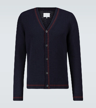 Shop Maison Margiela Knitted Wool Cardigan In Blue