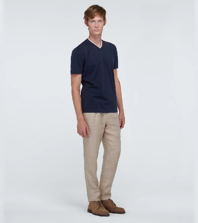 Shop Brunello Cucinelli V-neck Cotton T-shirt In Blue