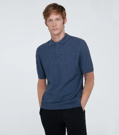 Shop Sunspel Fine Texture Knitted Polo Shirt In Blue