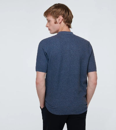 Shop Sunspel Fine Texture Knitted Polo Shirt In Blue