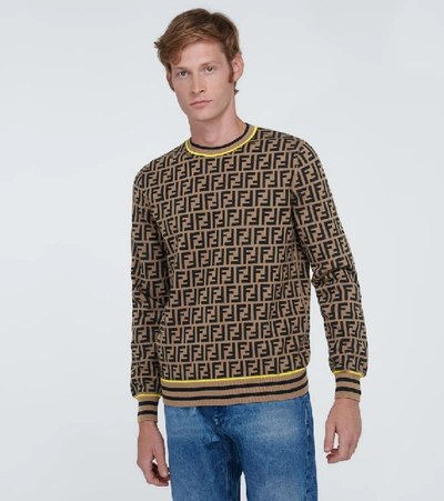 Shop Fendi Ff Crewneck Knitted Sweater In Brown