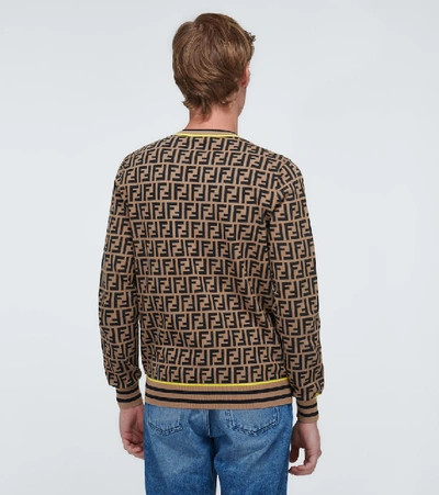 Shop Fendi Ff Crewneck Knitted Sweater In Brown
