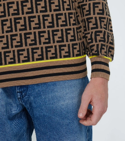 Shop Fendi Ff Crewneck Knitted Sweater In Brown