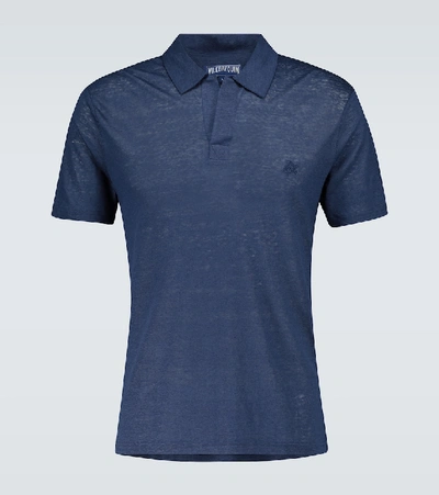 Shop Vilebrequin Pyramid Linen Polo Shirt In Blue