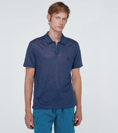 Shop Vilebrequin Pyramid Linen Polo Shirt In Blue