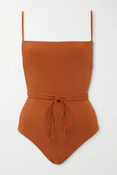 Shop Anemone Belted Swimsuit In Brown