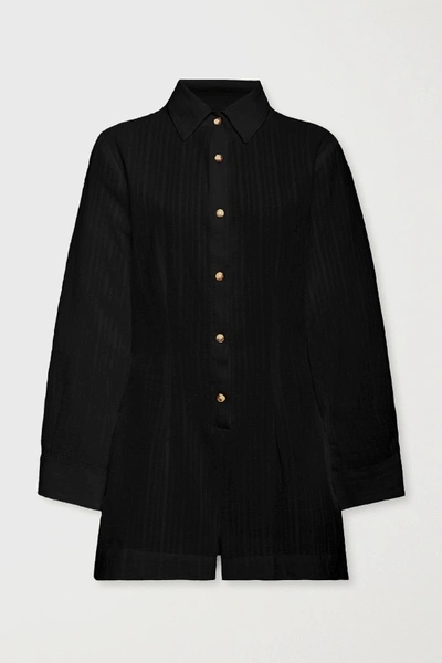 Shop Anemone The Lauren Cotton And Linen-blend Playsuit In Black