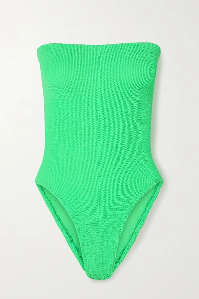 Shop Hunza G Net Sustain Audrey Seersucker Bandeau Swimsuit In Bright Green