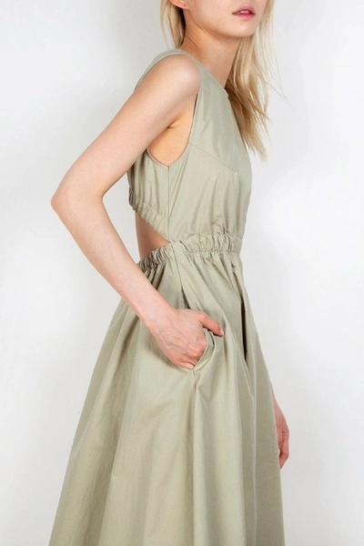 Shop The Frankie Shop Erica Cutout Cotton And Linen-blend Poplin Midi Dress In Sage Green