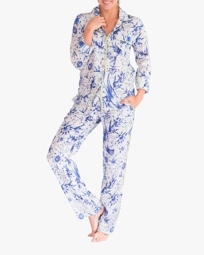 Shop The Lazy Poet Emma Linen Pajama Set In Tropical Paradise Blue
