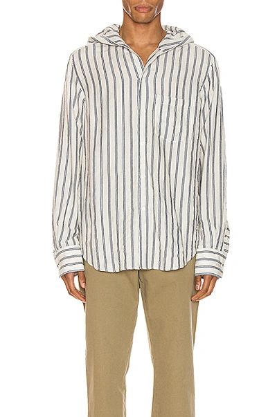 Shop Loewe Hooded Stripe Shirt In White & Blue