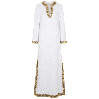 Shop Tory Burch Embellished Floral Lace Cotton Maxi Dress In White
