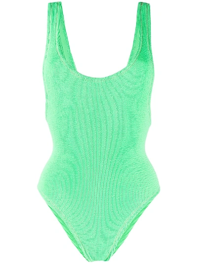Shop Reina Olga Shirred Stretch Swimsuit In Green