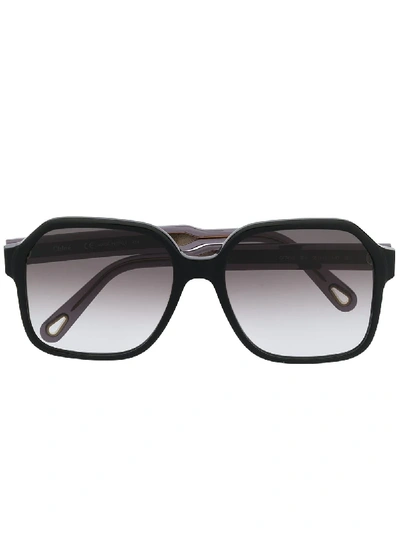 Shop Chloé Rectangular Frame Tinted Sunglasses In Schwarz