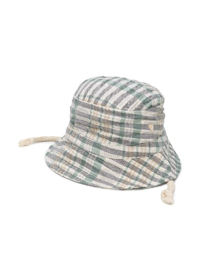 Message In The Bottle Ava Square Check Print Hat In White