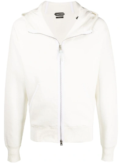 Shop Tom Ford Zip-through Hooded Sweatshirt In White