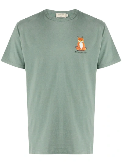 Shop Maison Kitsuné Yoga Fox-print T-shirt In Green