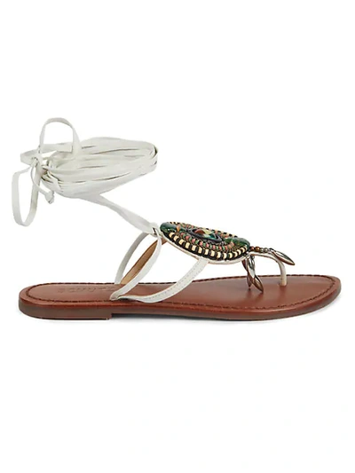 Shop Schutz Embellished Suede Thong Sandals In Pearl
