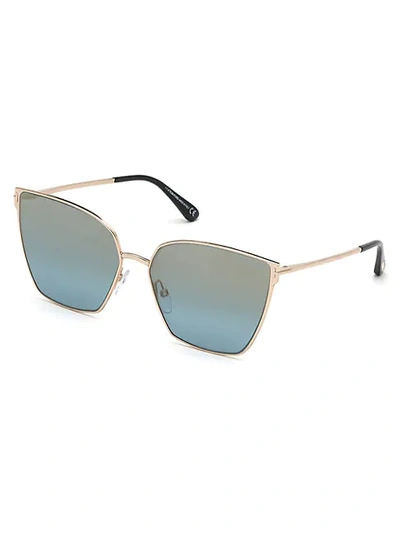 Shop Tom Ford Helena 59mm Geometric Sunglasses In Gold Blue
