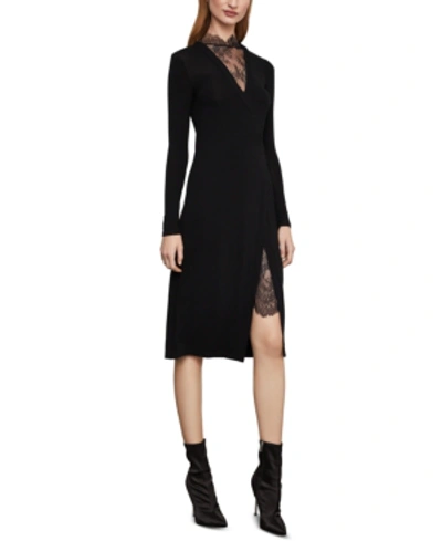 Shop Bcbgmaxazria Lace-trim Midi Dress In Black