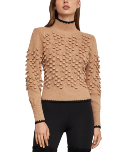 Shop Bcbgmaxazria Popcorn-stitch Mock-neck Sweater In Taupe