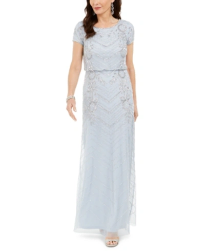 Shop Adrianna Papell Beaded Blouson Gown In Light Blue
