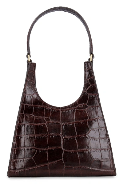 Shop Staud Rey Croco-print Leather Bag In Brown