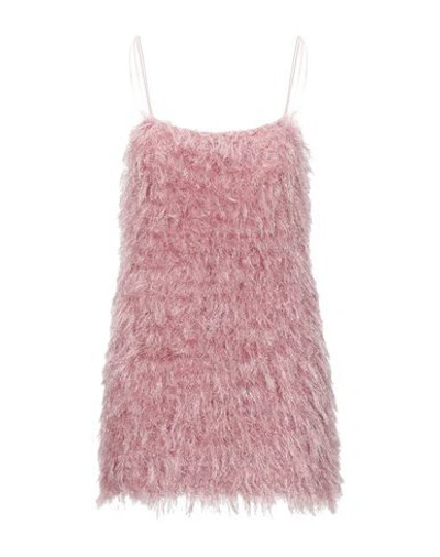 Laneus Fluffy Feather Mini Dress In Pink