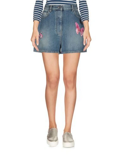 Shop Valentino Garavani Woman Denim Shorts Blue Size 27 Cotton, Lambskin, Silk, Synthetic Fibers, Metalli