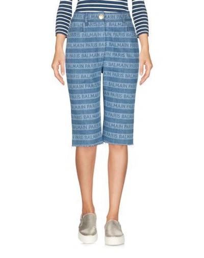 Shop Balmain Denim Capris In Blue