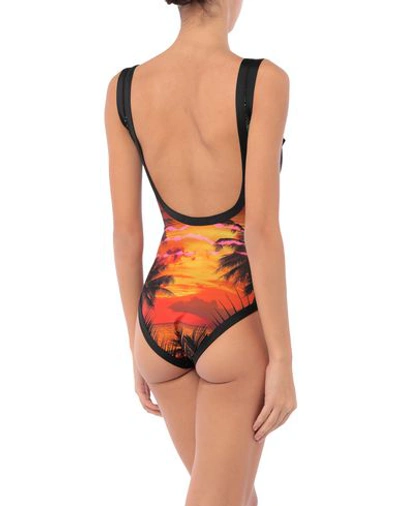 Shop Balmain One-piece Swimsuits In Orange