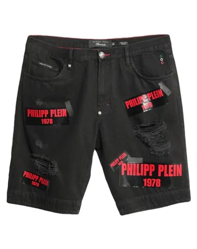 Shop Philipp Plein Denim Bermudas In Black