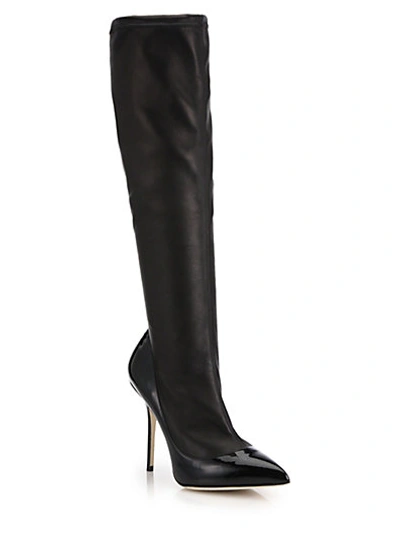 Shop Dolce & Gabbana Leather & Patent Knee-high Boots In Black