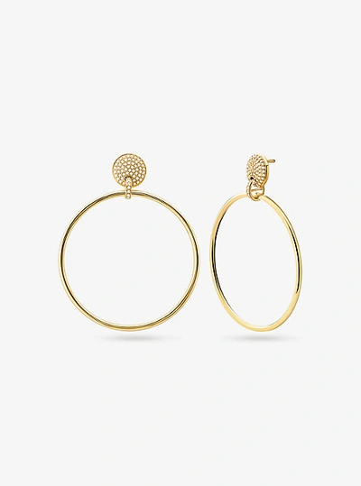 Shop Michael Kors 14k Gold-plated Sterling Silver Pavé Hoop Drop Earrings