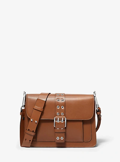 Shop Michael Kors Simone Leather Belted Shoulder Bag In Brown
