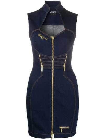 Shop Versace Jeans Couture Denim Mini Dress In Blue
