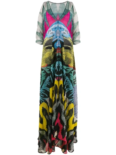 Shop Afroditi Hera Multi-print Panelled Maxi Dress In Green