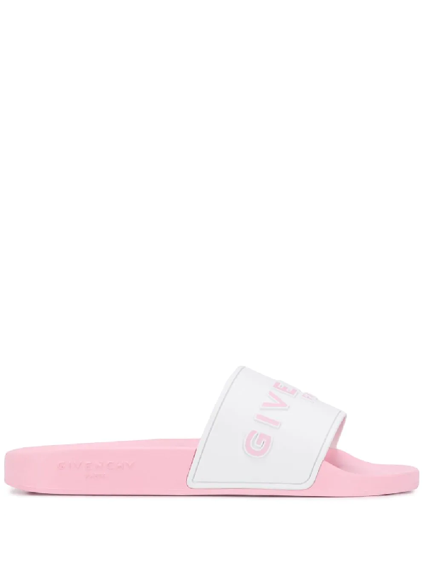 Givenchy Paris Flat Logo Slides In Pink 