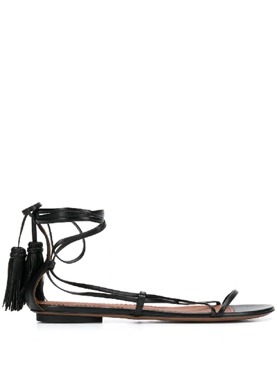 Shop L'autre Chose Strappy Hanging Tassel Sandals In Black