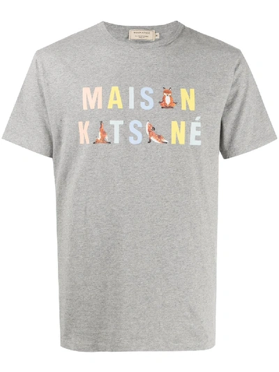 Shop Maison Kitsuné Logo-print Cotton T-shirt In Grey