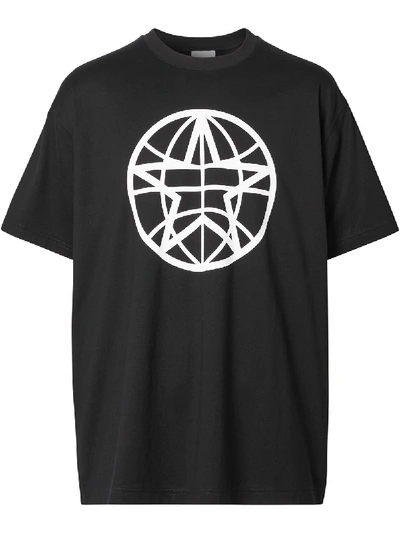 Shop Burberry Oversized Globe Graphic T-shirt In Black