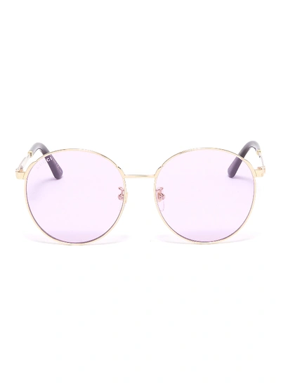 Shop Gucci Metal Round Sunglasses In Metallic