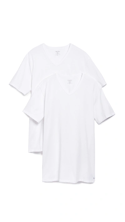 Shop Calvin Klein Underwear 2 Pack Cotton Stretch V Neck Tee In White