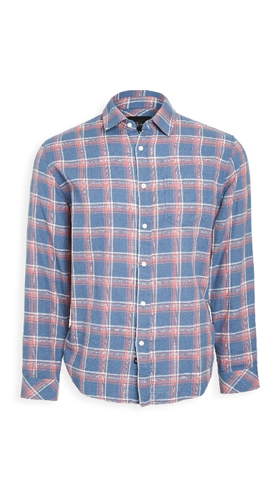 Shop Rails Long Sleeve Wyatt Shirt In Blue/faded Red/cream