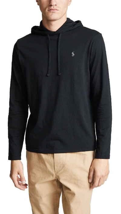 Shop Polo Ralph Lauren Long Sleeve Hooded Tee Shirt In Black