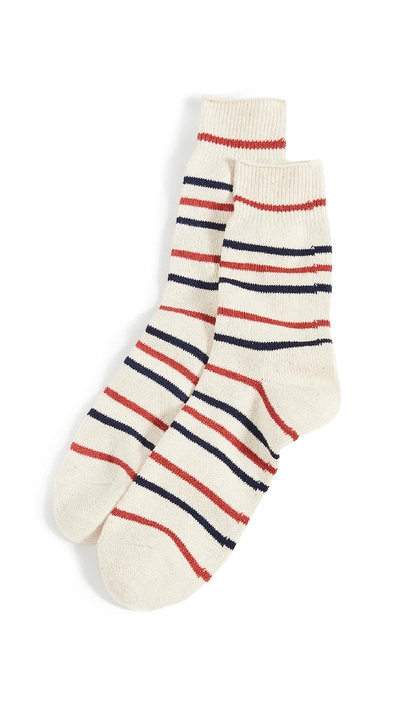 Shop Anonymous Ism Re Cotton Stripe 3q Socks In Red/navy