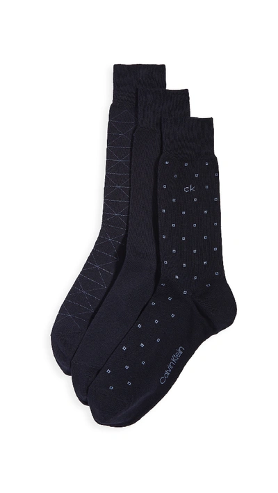 Shop Calvin Klein Underwear 3 Pack Pattern Crew Socks In Navy