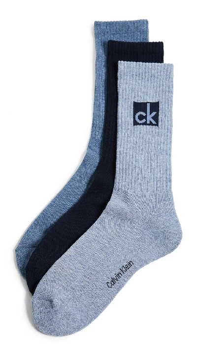 Shop Calvin Klein Underwear 3 Pack Logo Crew Sport Sock In Denim Assorted
