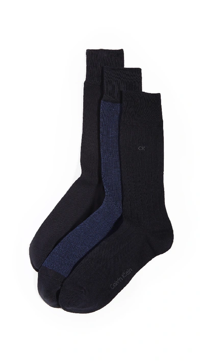 Shop Calvin Klein Underwear 3 Pack Birdseye Dress Socks In Navy